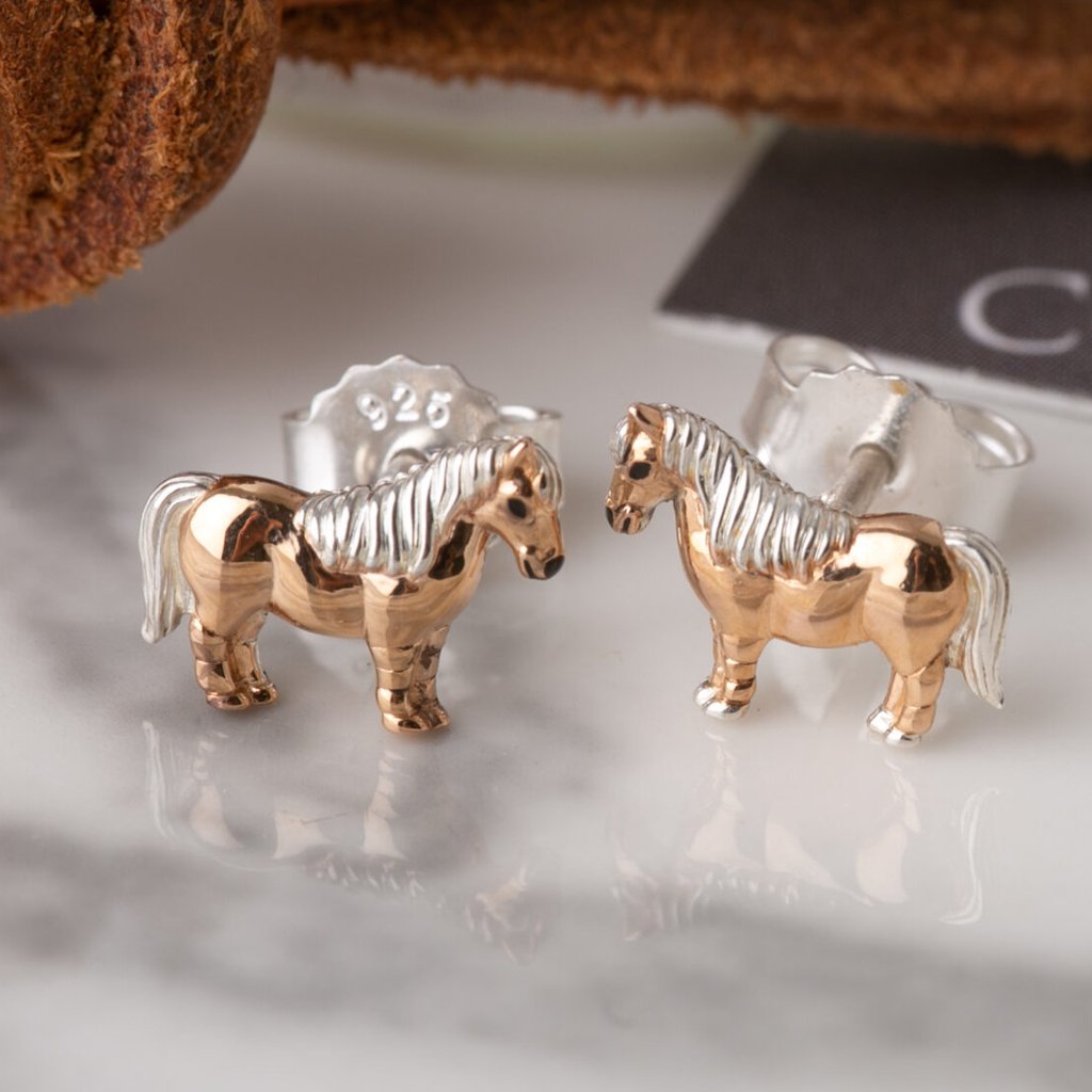 shetland-pony-sterling-silver-earrings-on-marble-background