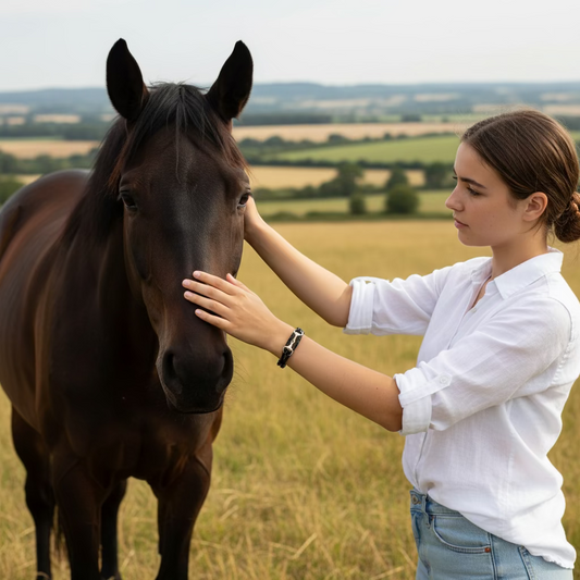 Hiho-silver-plaited-black-leather-snaffle-bracelet