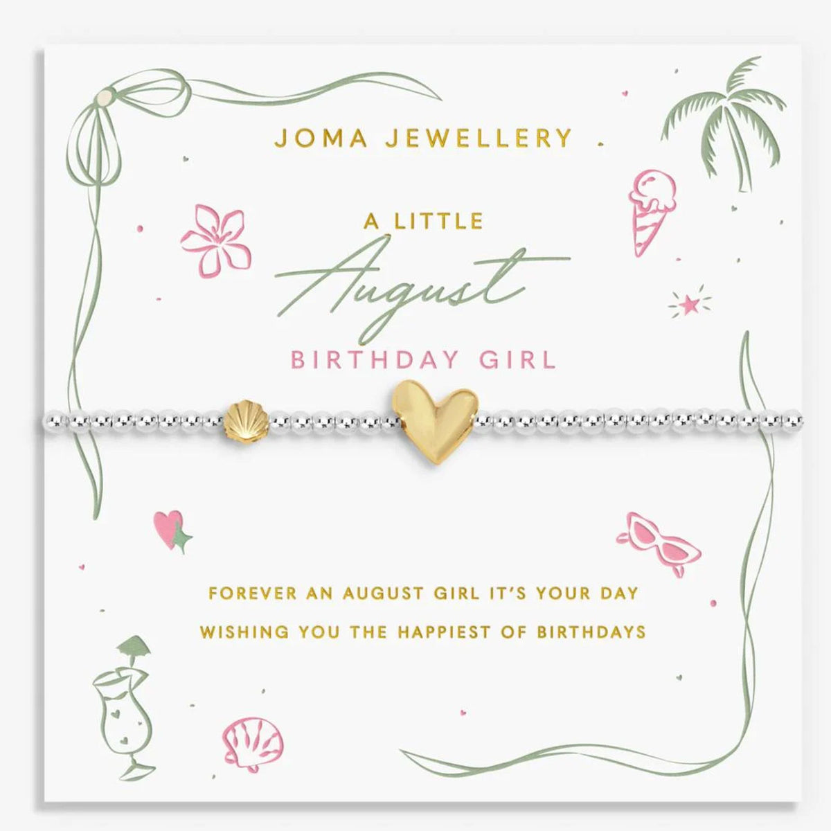 august birthday girl bracelet on a gift card