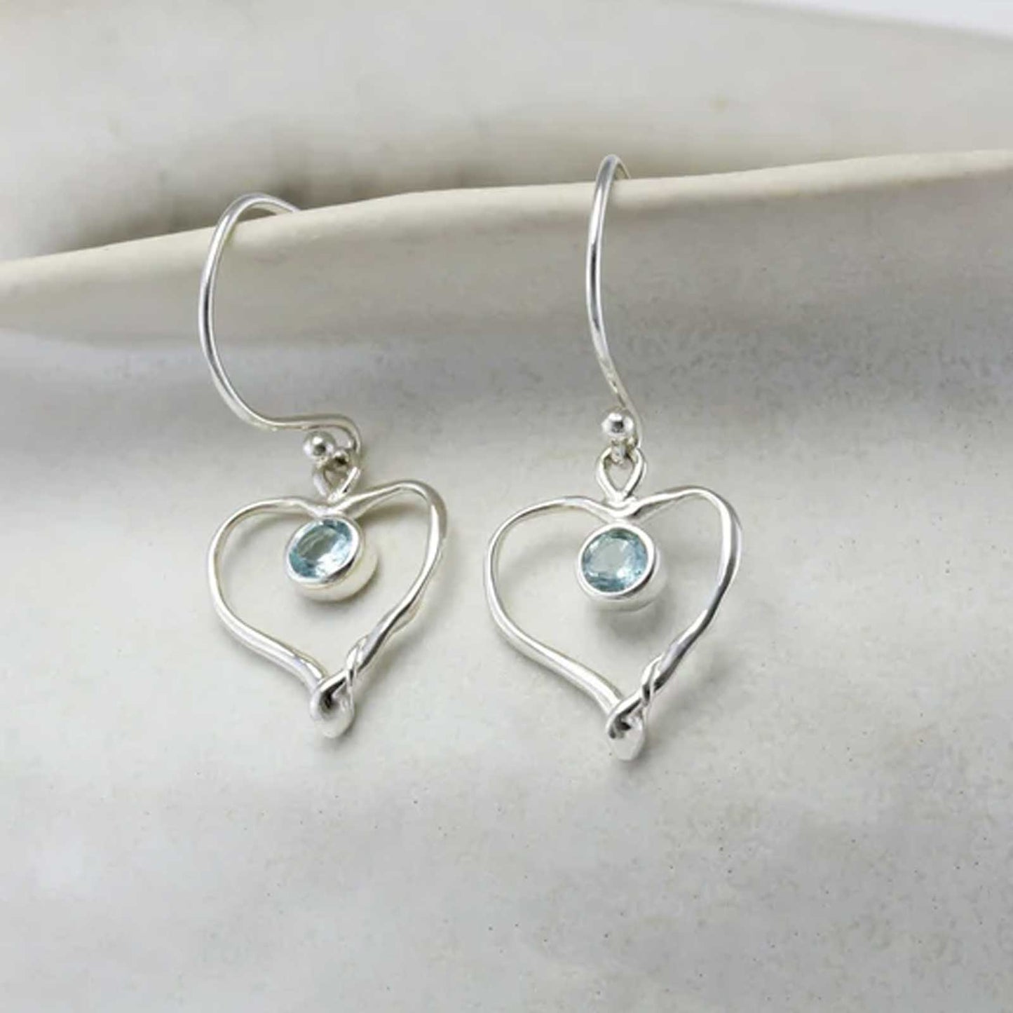 Blue Topaz Heart Earrings - Cotswold Jewellery