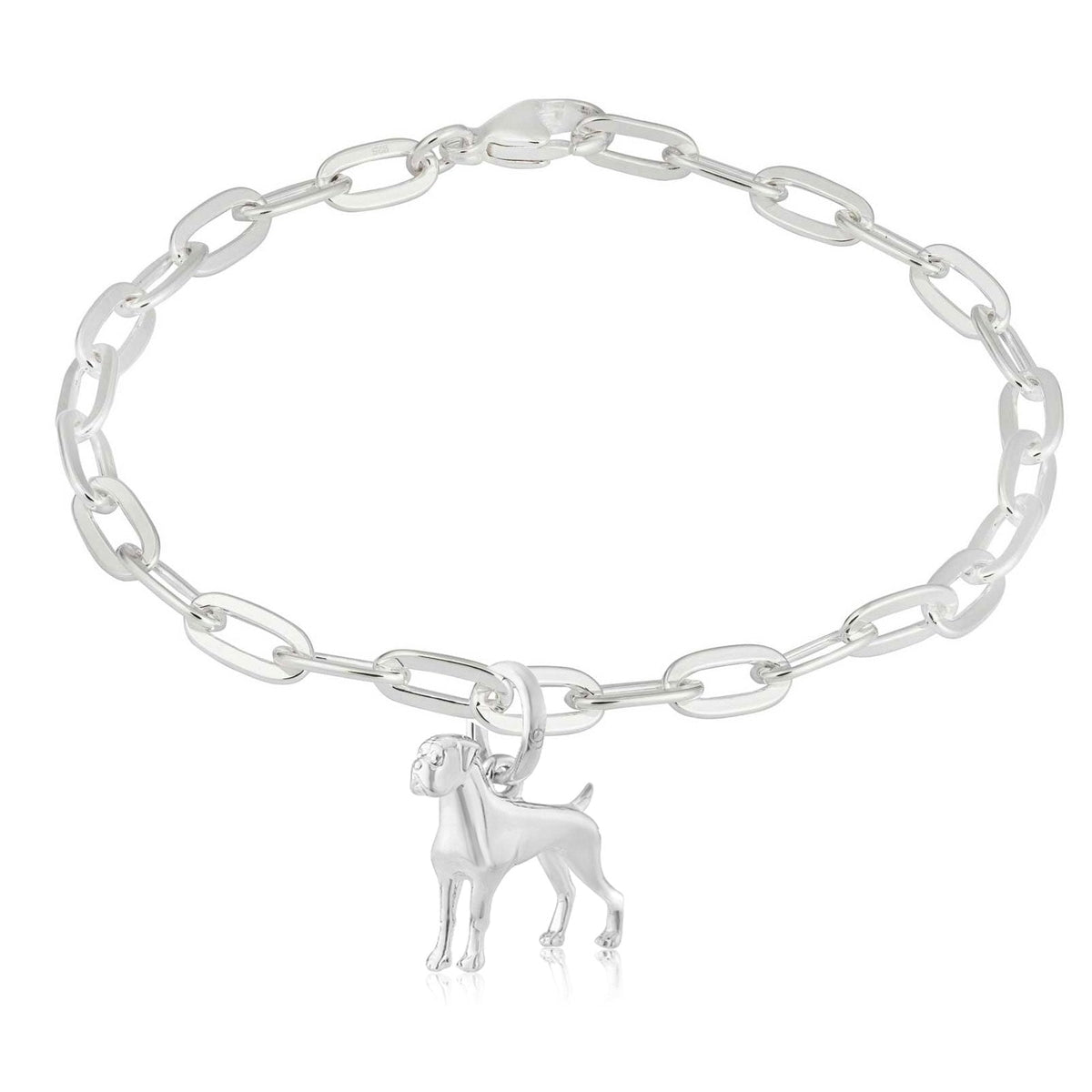 Boxer Sterling Silver Oval Link Bracelet on white background