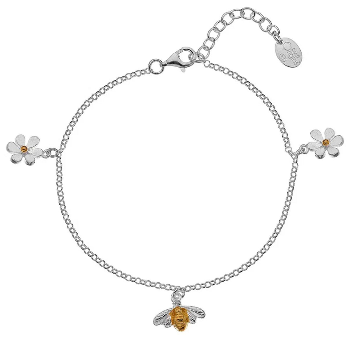 Bumble Bee and Flowers Sterling Silver Bracelet - Cotswold Jewellery
