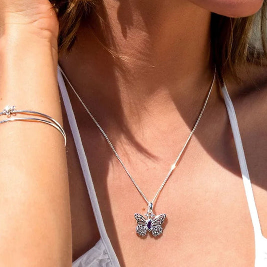 Butterfly Necklace Sterling Silver & Amethyst - Cotswold Jewellery