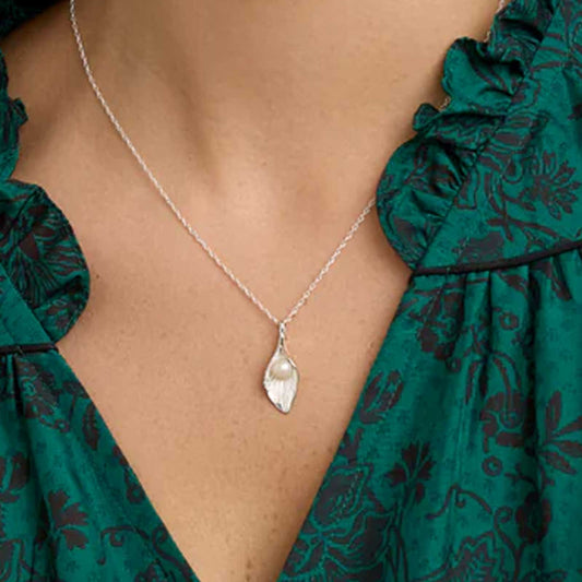 Calla Lily Pearl & Sterling Silver Necklace - Cotswold Jewellery