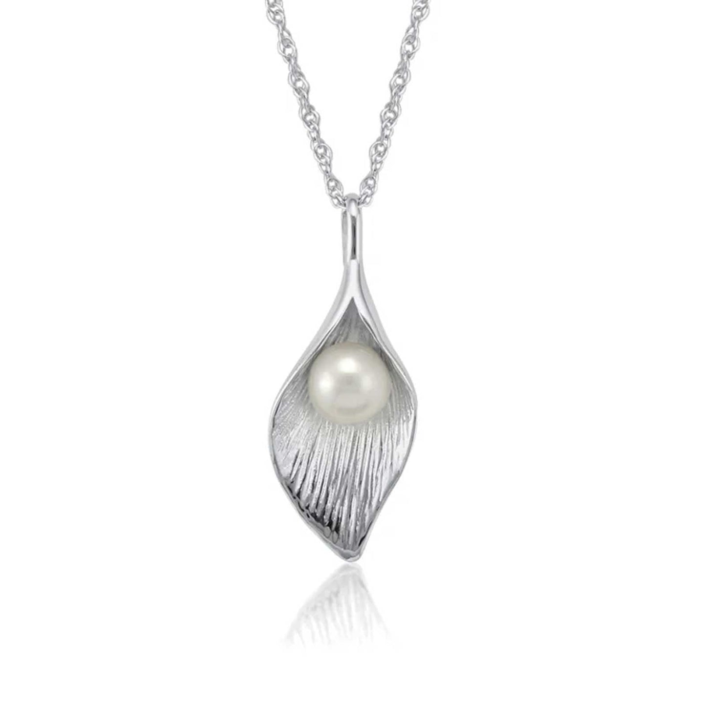 Calla Lily Pearl & Sterling Silver Necklace - Cotswold Jewellery