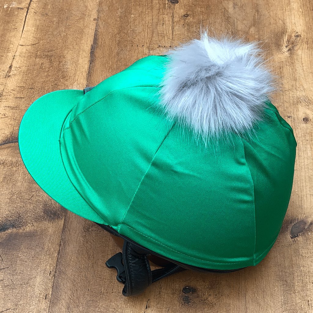 Capz Emerald Riding Hat Cover & Grey Pom Pom - Cotswold Jewellery