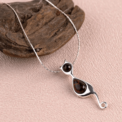 Cherry Amber Cat Necklace - Cotswold Jewellery