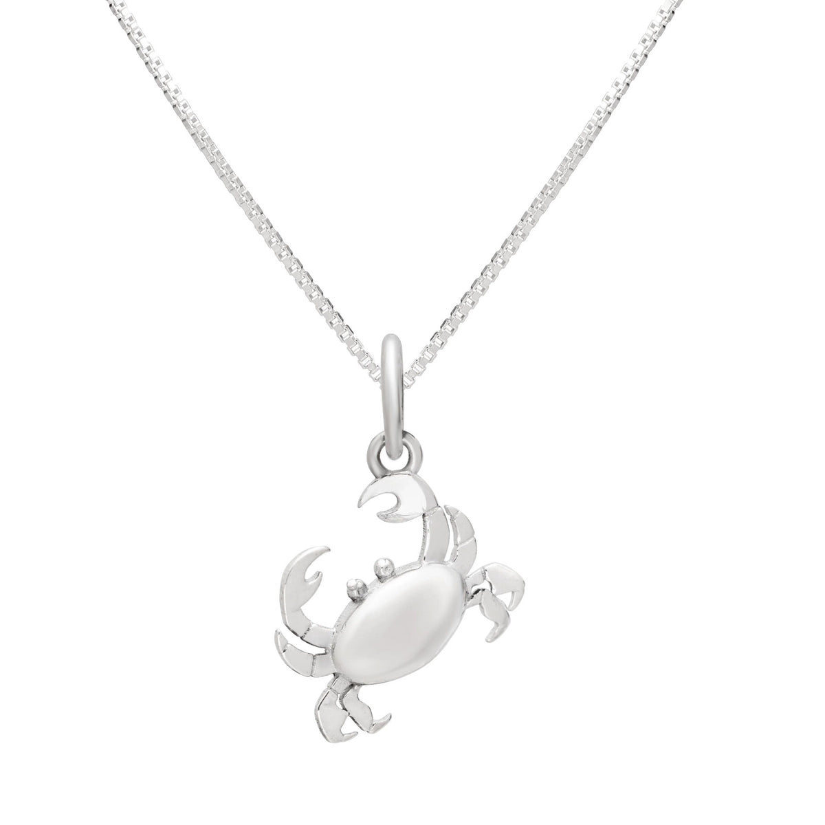 A silver crab pendant necklace on a delicate silver chain, shown against a plain white background.