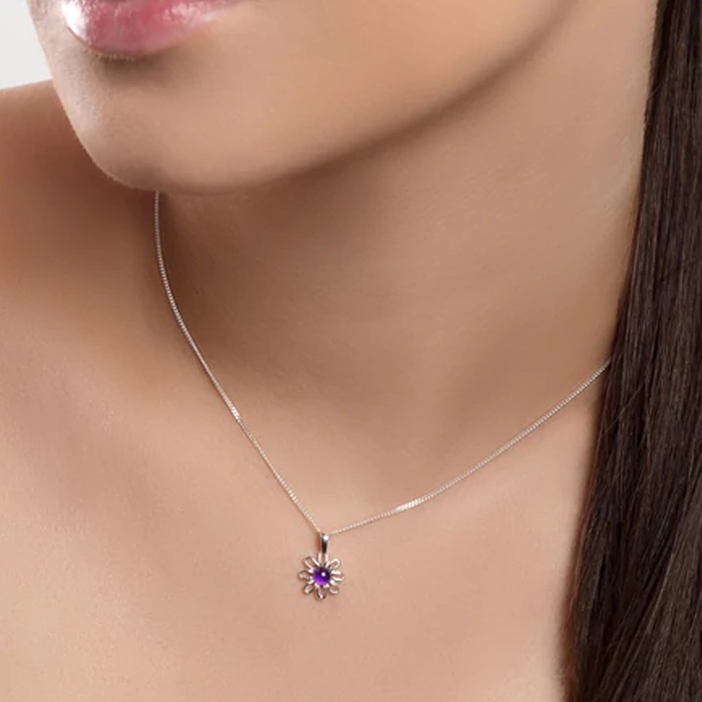 Daisy Necklace Sterling Silver & Amethyst - Cotswold Jewellery