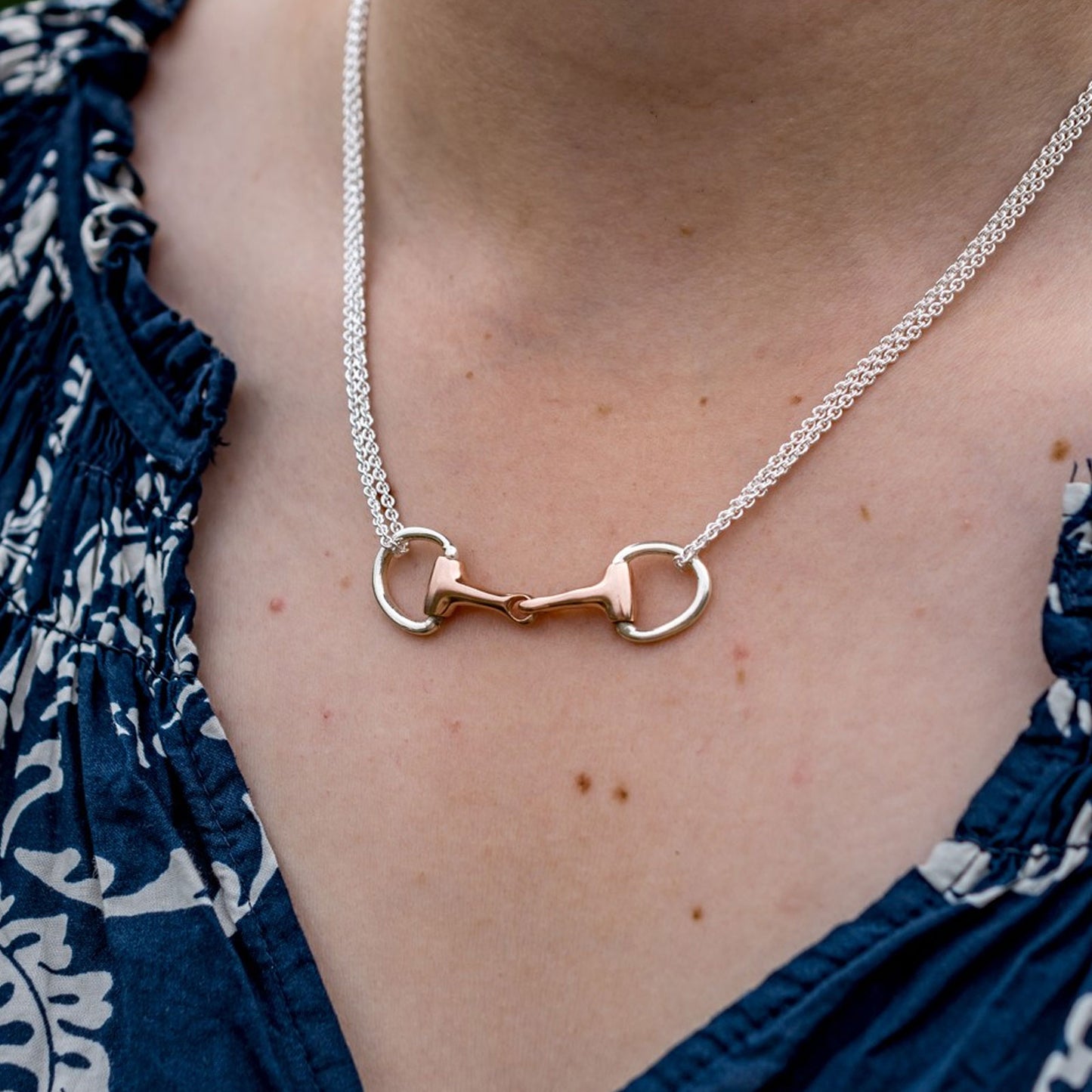 Hiho Silver Two Tone Double Chained Snaffle Necklace