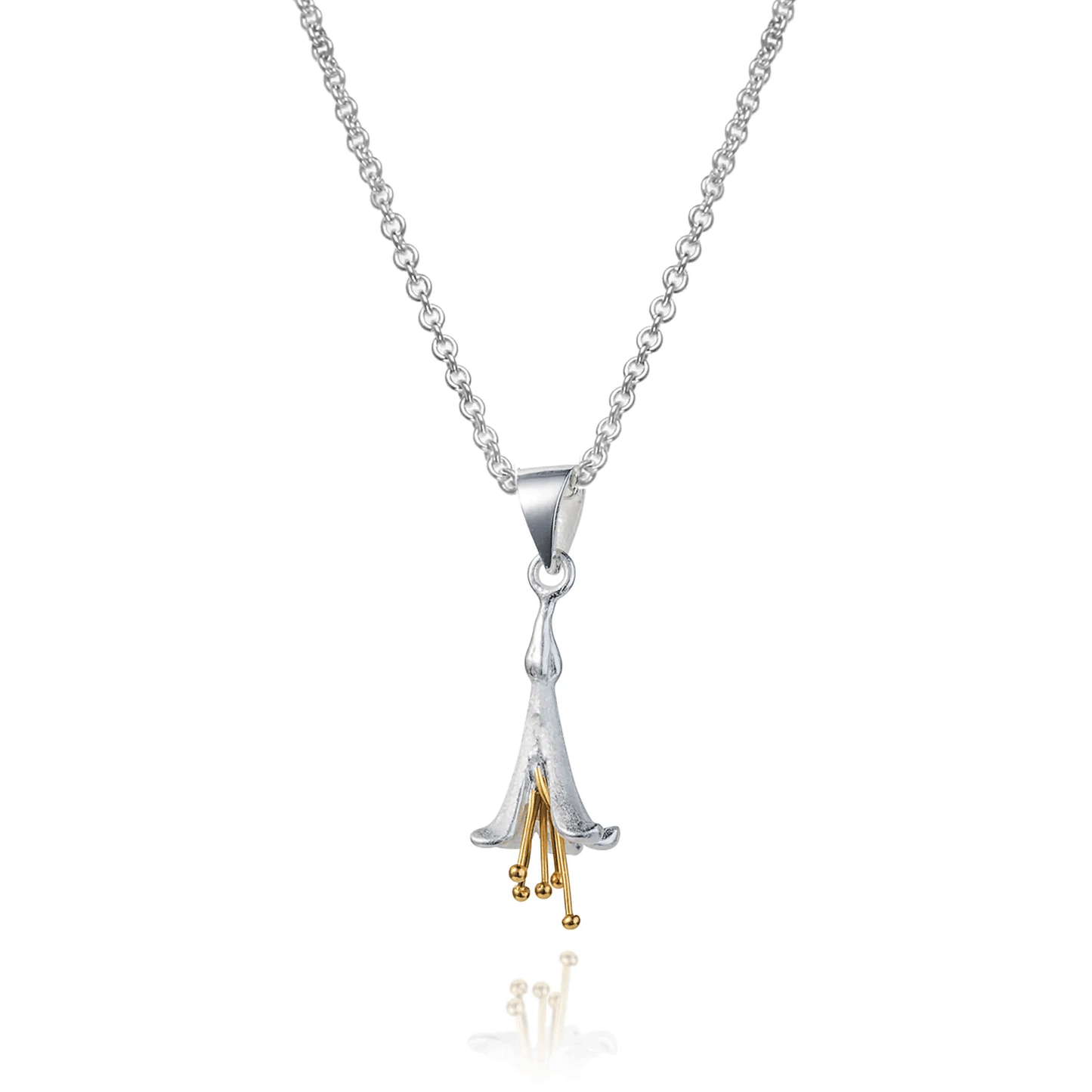 Christin Ranger Pretty Silver & Gold Fuchsia Flower Necklace - Cotswold Jewellery. Fuchsia Necklace