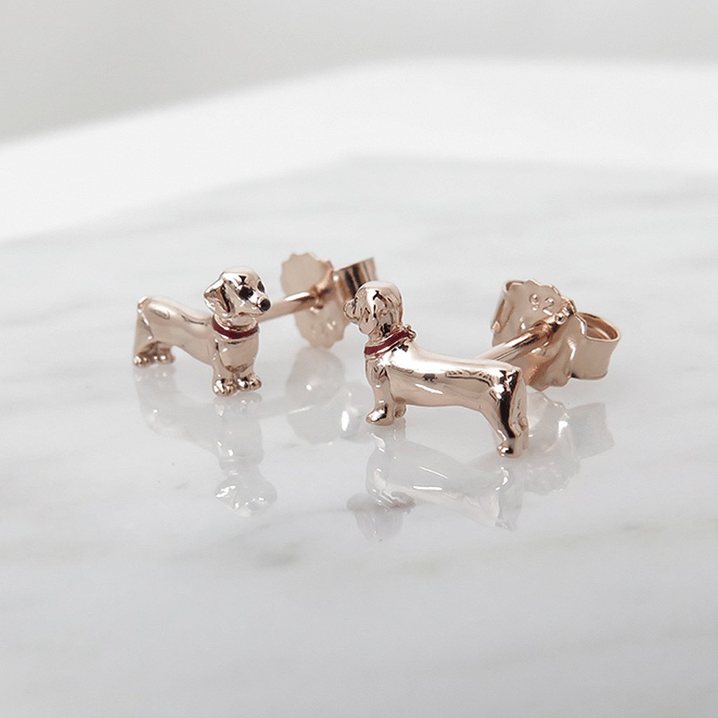 Gemma J Dachshund Dog Rose Gold Earrings - Cotswold Jewellery