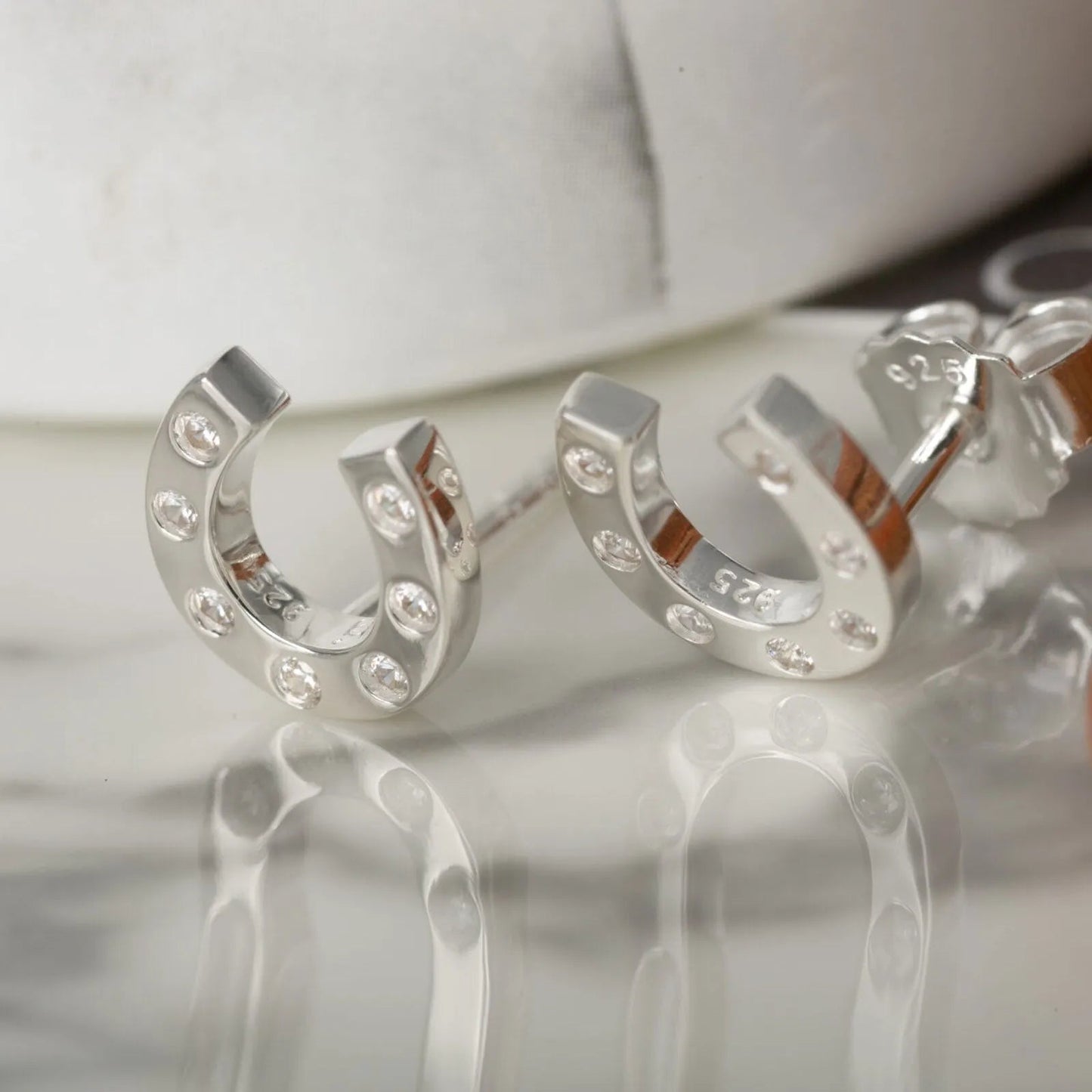 Gemma J Horseshoe Sparkly Sterling Silver Earrings - Cotswold Jewellery