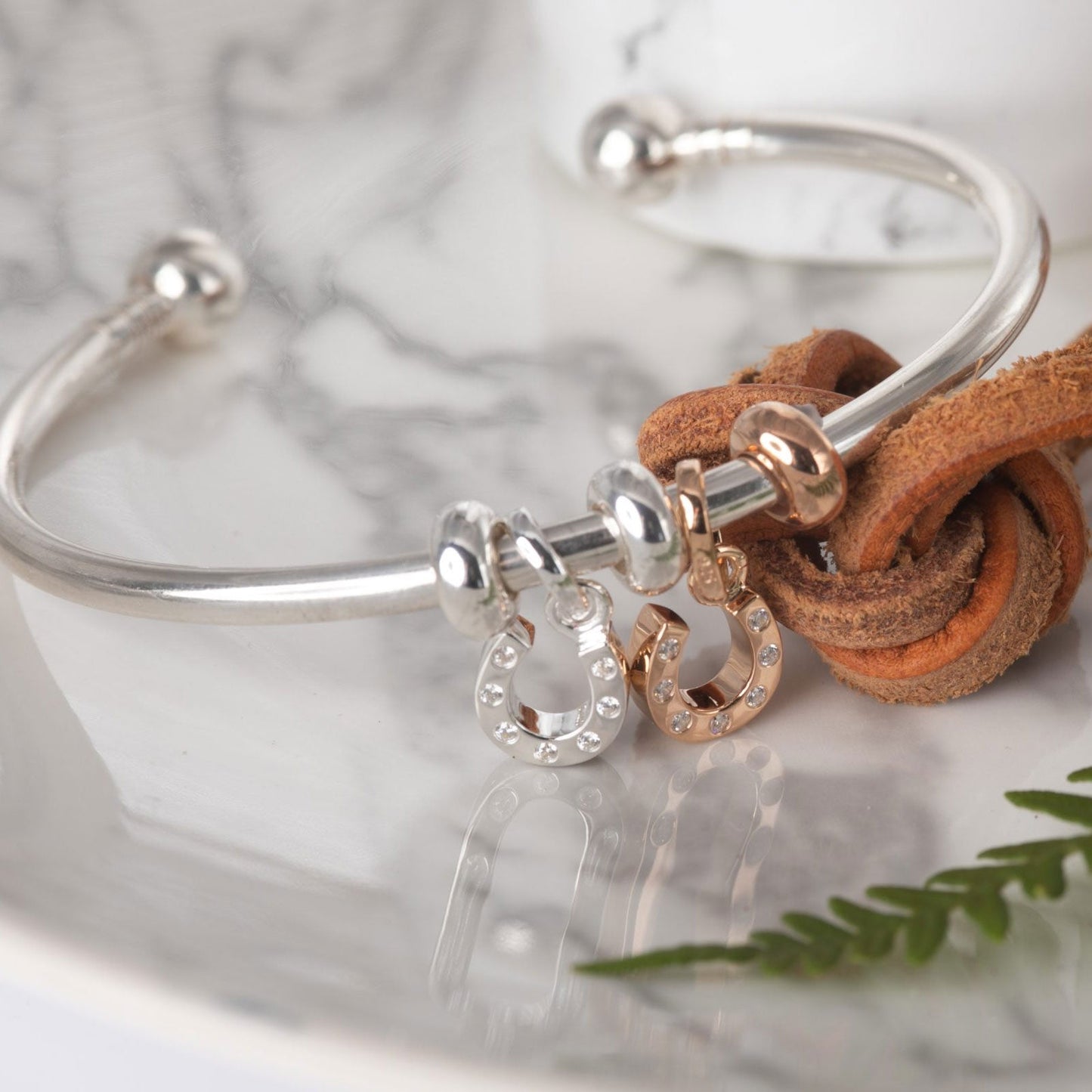 Gemma J Sparkly Horseshoe Rose Gold Charm - Cotswold Jewellery