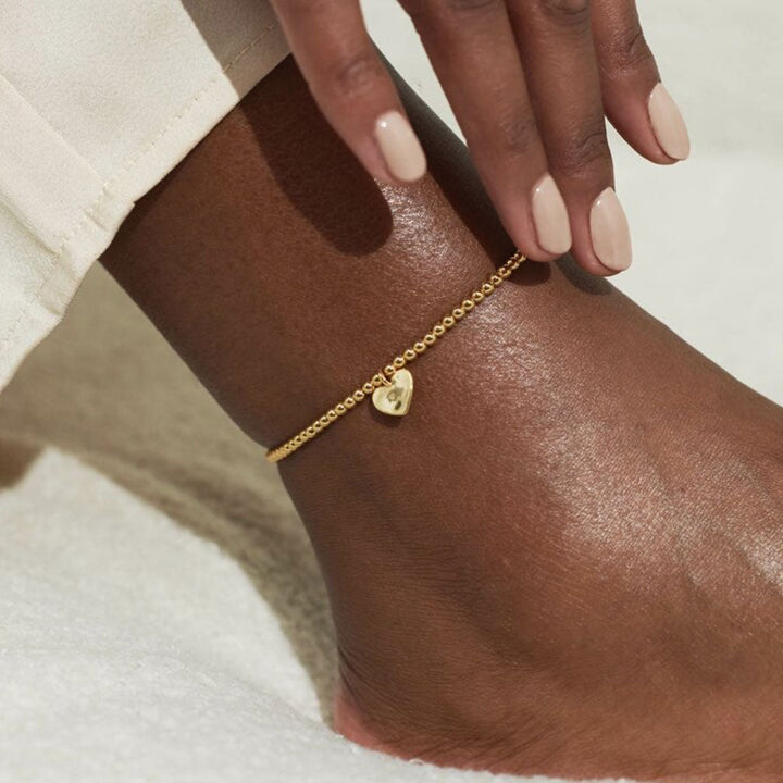 Gold Hammered Heart Anklet - Cotswold Jewellery
