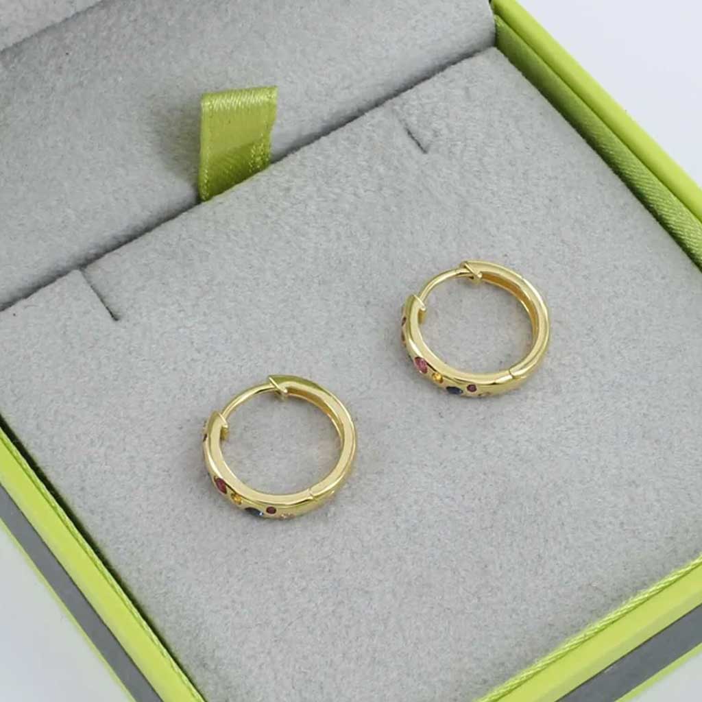 Gorgeous Rainbow Gold Hoop Earrings - Cotswold Jewellery