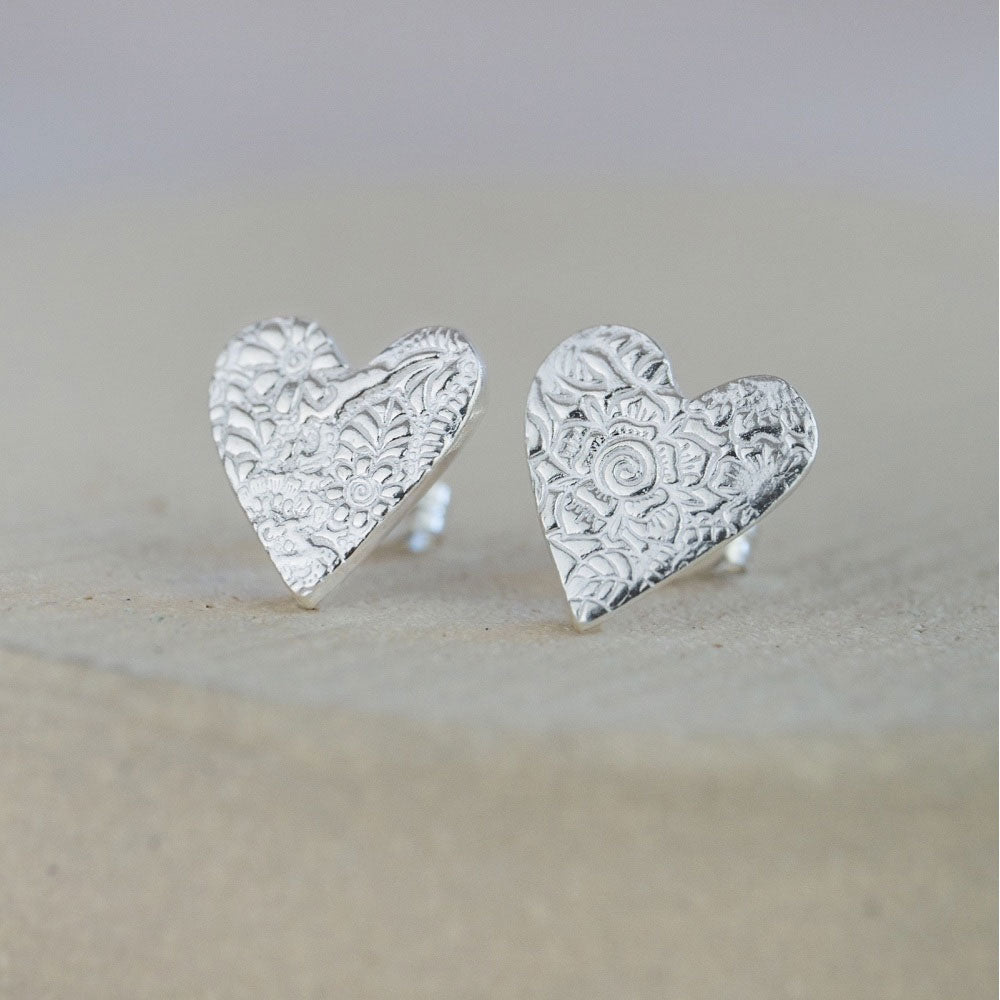 Handmade Sterling Silver Heart Stud Earrings - Cotswold Jewellery