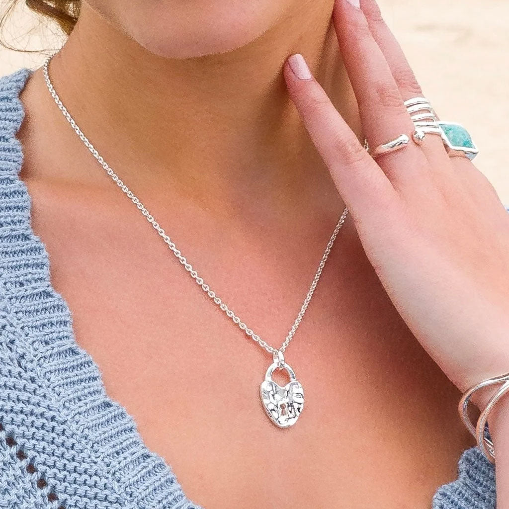 Heart Padlock Sterling Silver Necklace - Cotswold Jewellery