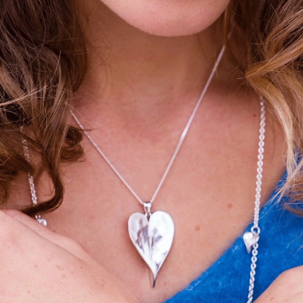 Heart Shape Leaf Necklace LONGER CHAIN - Cotswold Jewellery