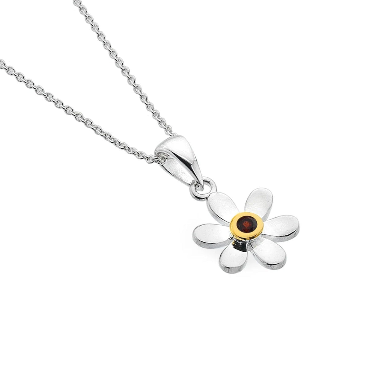JANUARY Birthstone Garnet Daisy Sterling Silver Necklace - Cotswold Jewellery