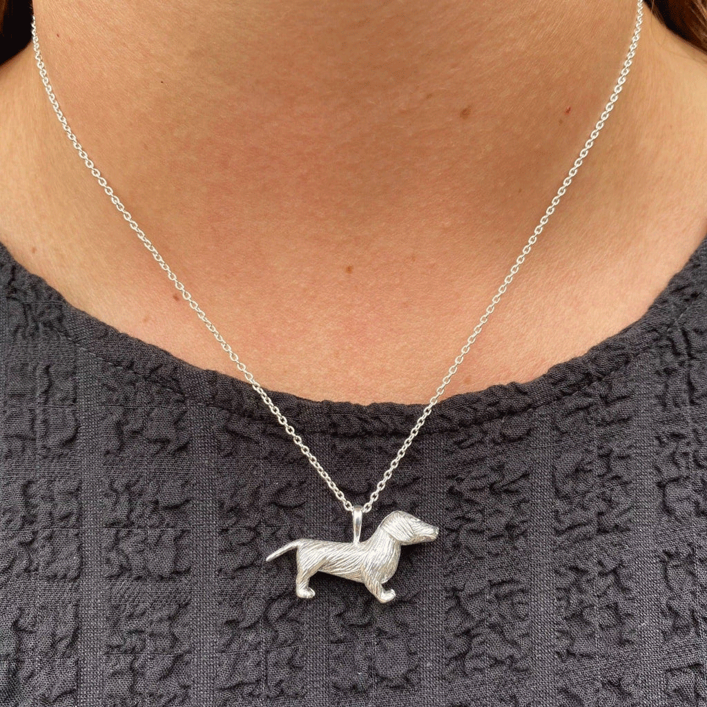 Large Sterling Silver Dachshund Necklace - Cotswold Jewellery