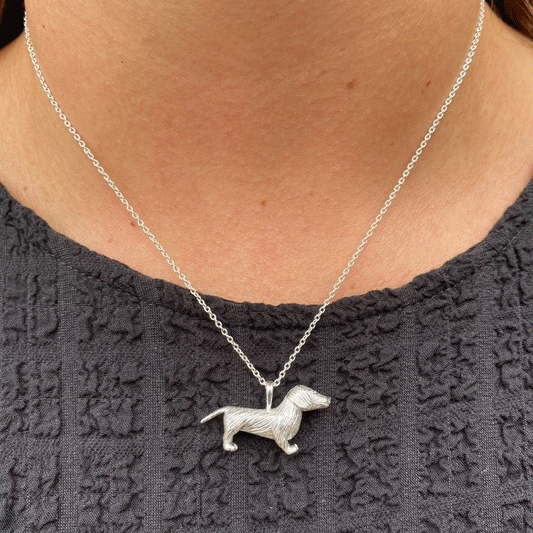 Large Sterling Silver Dachshund Necklace - Cotswold Jewellery