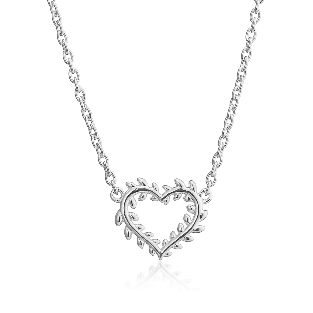 Leafed Heart Sterling Silver Necklace - Cotswold Jewellery