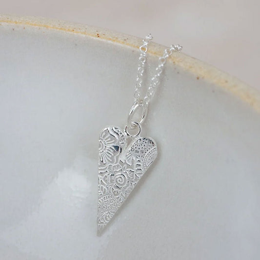 Long Heart Sterling Silver Necklace - Cotswold Jewellery
