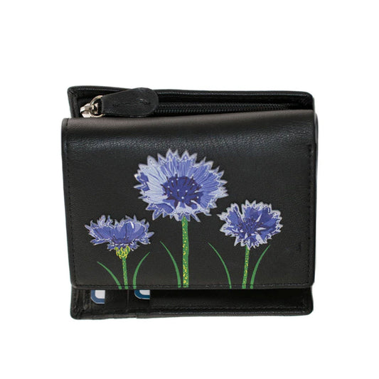 Mala Leather Black Flower Trifold Purse - Cotswold Jewellery