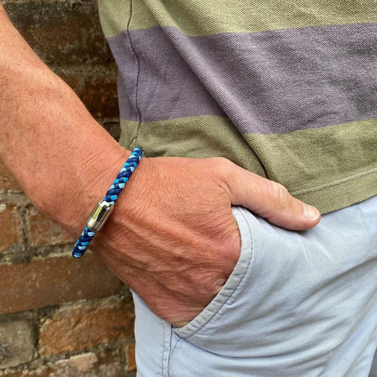 Men's Casino Blue Leather Bracelet - Cotswold Jewellery