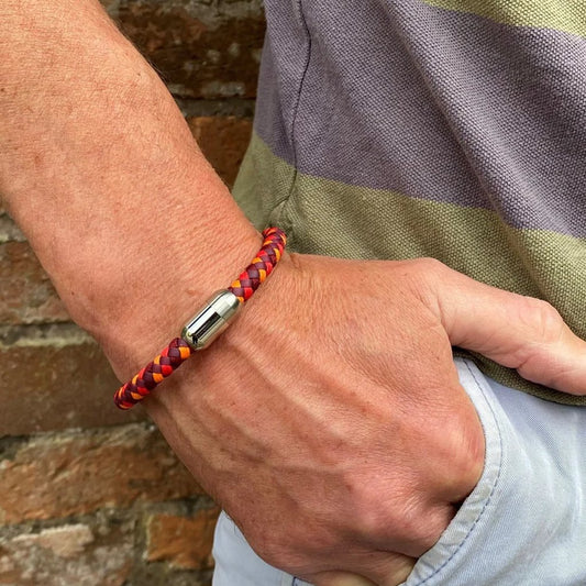 Men's Casino Orange Leather Bracelet - Cotswold Jewellery