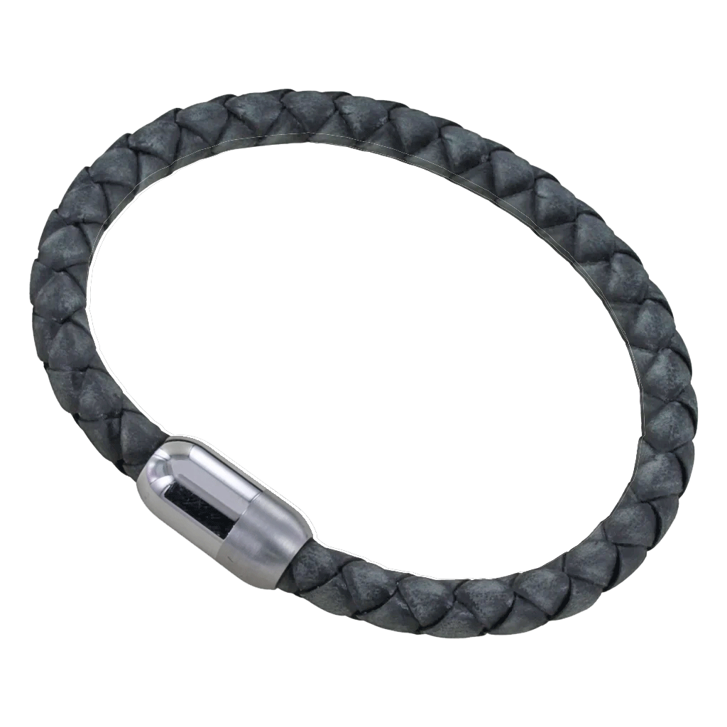 Men's Vintage Black Leather Bracelet - Cotswold Jewellery