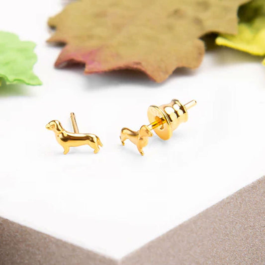 Miniature Dachshund Dog Gold Earrings - Cotswold Jewellery