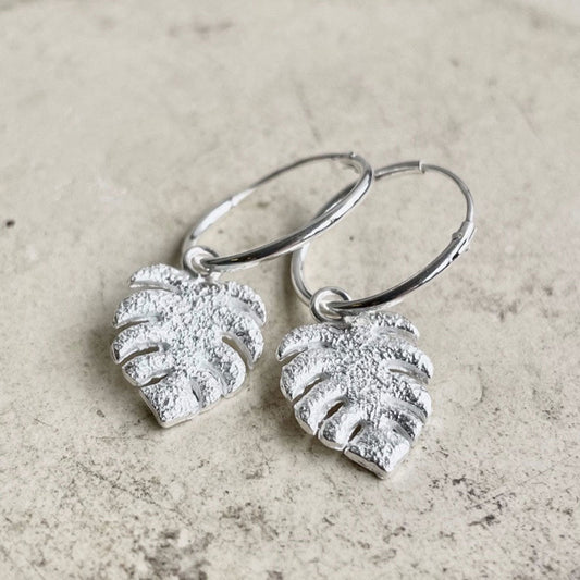 Monstera Hoop Charm Earrings - Cotswold Jewellery