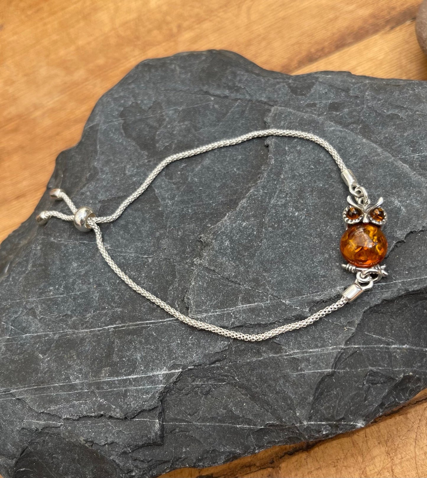 Owl Sterling Silver & Amber Bracelet - Cotswold Jewellery