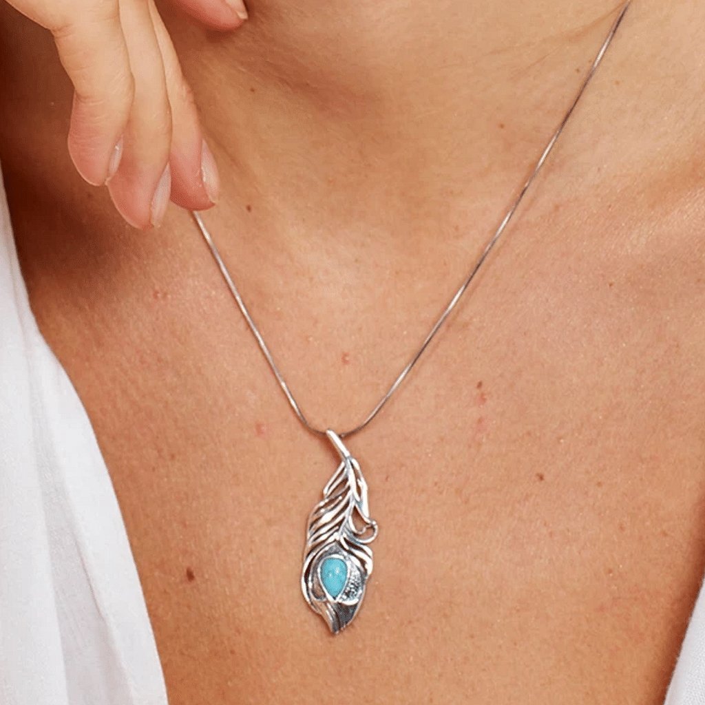 Peacock Feather Necklace Turquoise - Cotswold Jewellery