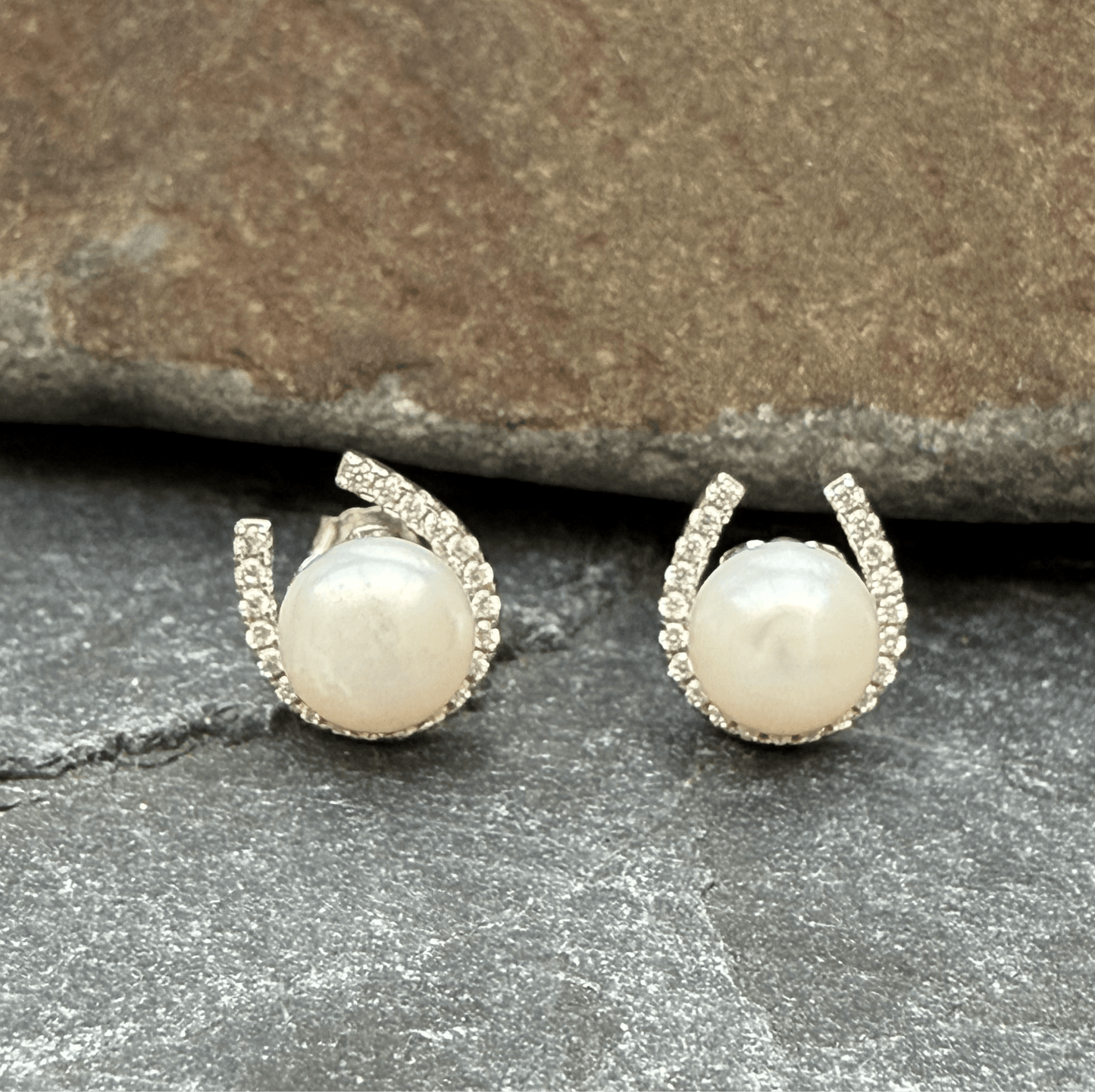 Pegasus Sparkly Horseshoe and Pearl Earrings - Cotswold Jewellery