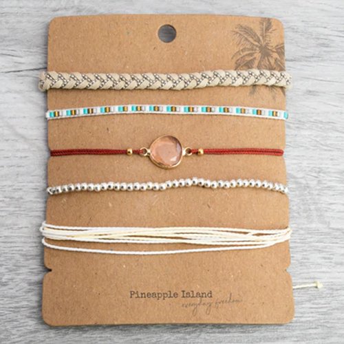 Pineapple Island Beige 5 Piece Bracelet Set - Cotswold Jewellery