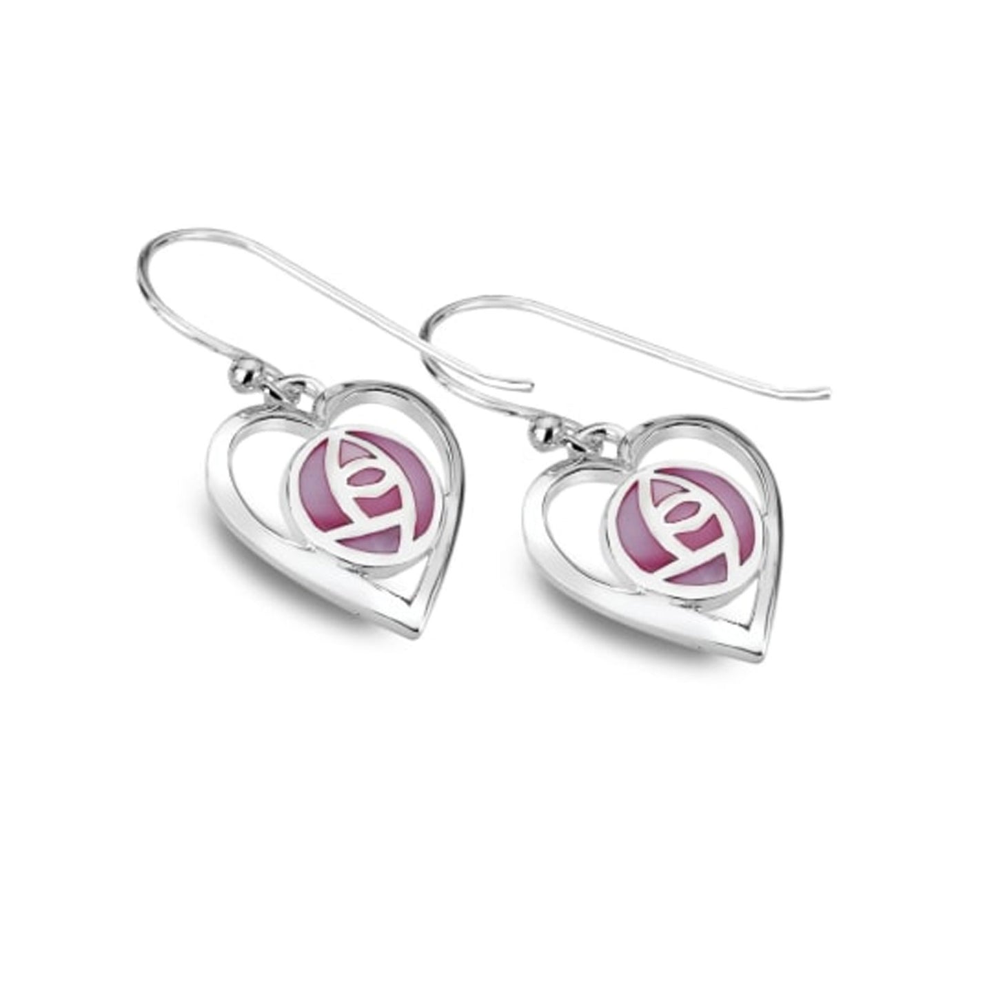 Heart-shaped earrings with pink interior on a white background