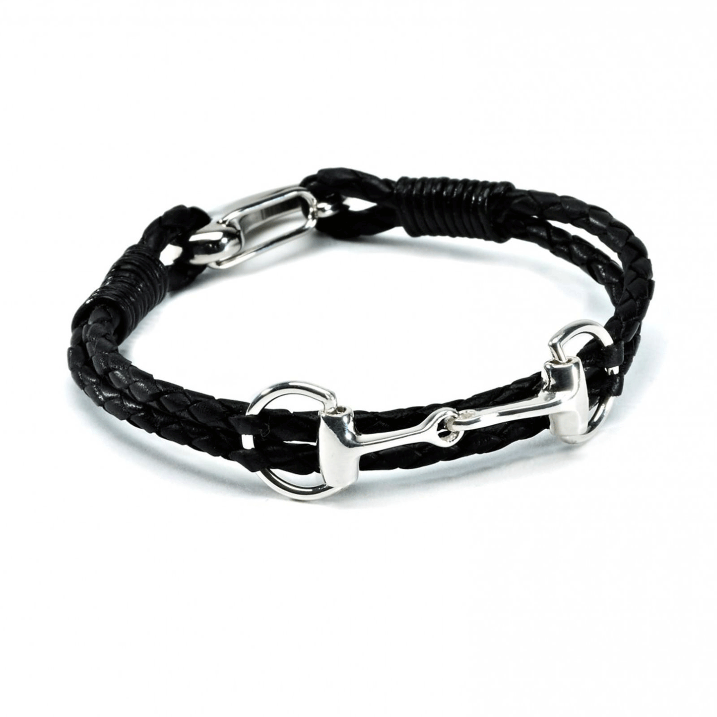 hiho-silver-plaited-black-snaffle-bracelet-from-cotswold-jewellery
