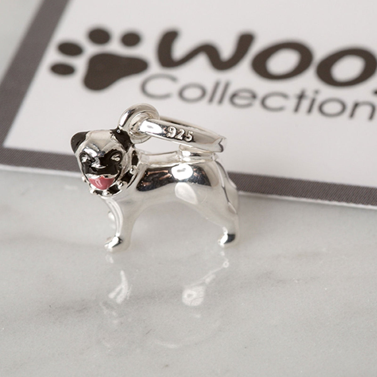Pug Recycled Sterling Silver Charm - Cotswold Jewellery