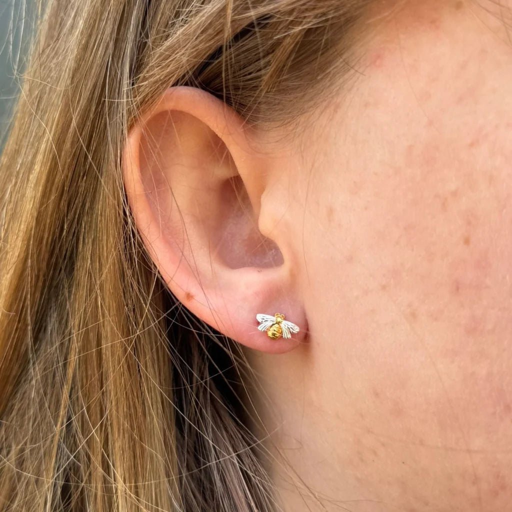 Queen Bee Recycled Sterling Silver Stud Earrings - Cotswold Jewellery