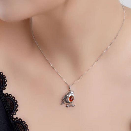 Robin Sterling Silver & Amber Necklace - Cotswold Jewellery