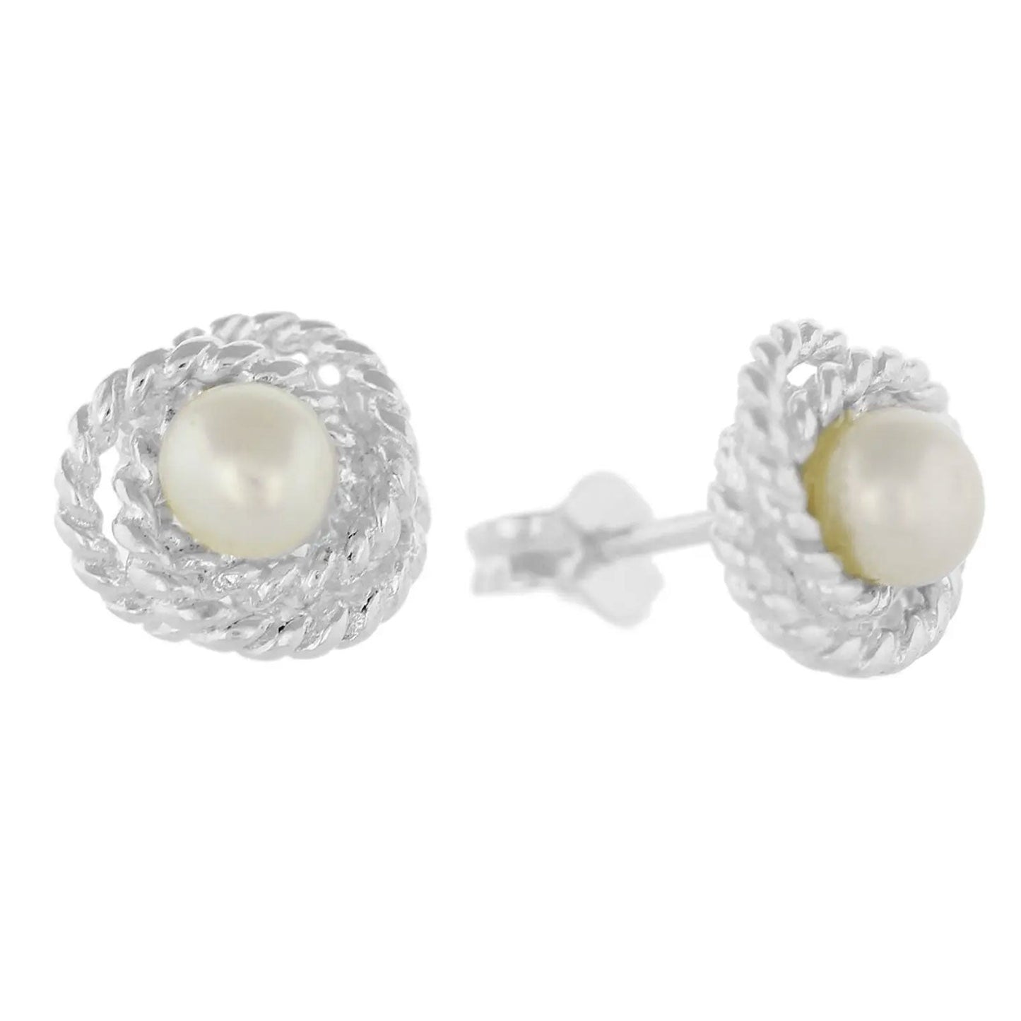 Rope Knot Freshwater Pearl & Sterling Silver Earrings - Cotswold Jewellery