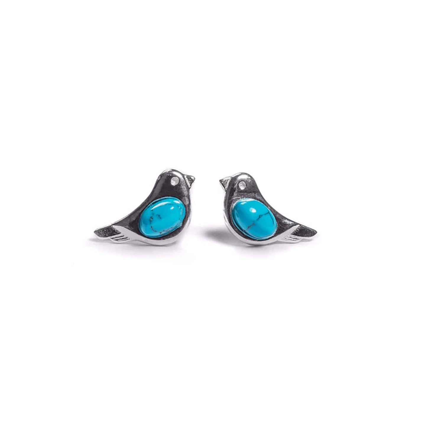Small Bird Turquoise & Silver Earrings