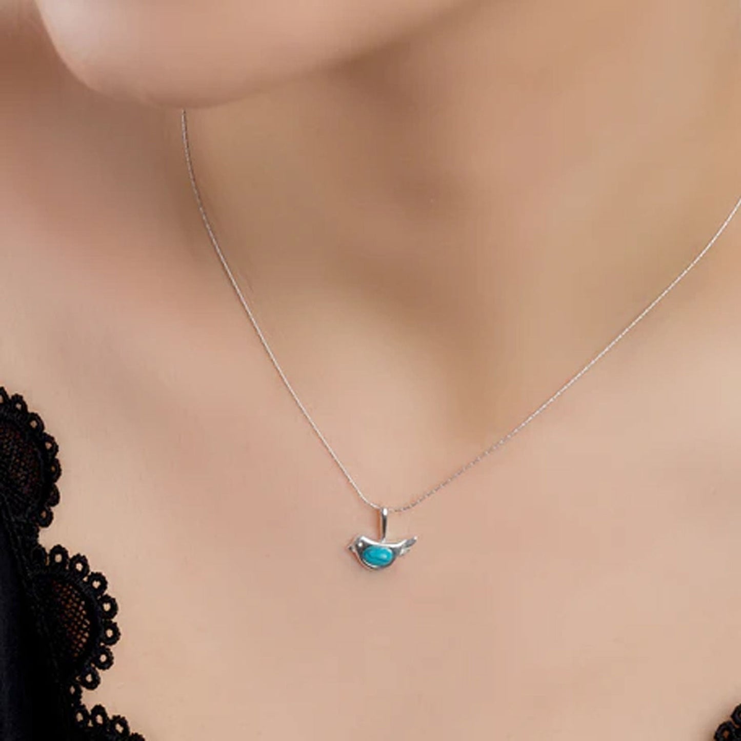 Small Bird Sterling Silver & Turquoise Necklace - Cotswold Jewellery