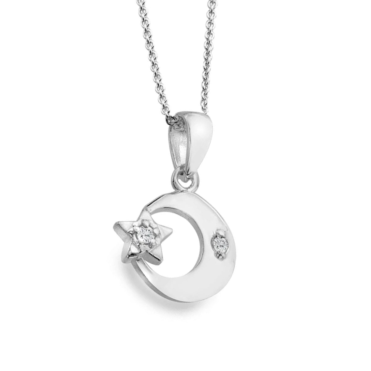 Sparkly Moon and Stars Sterling Silver Necklace - Cotswold Jewellery