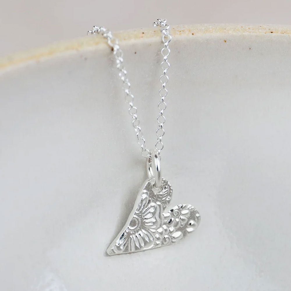 Sterling Silver Small Tilted Heart Necklace - Cotswold Jewellery