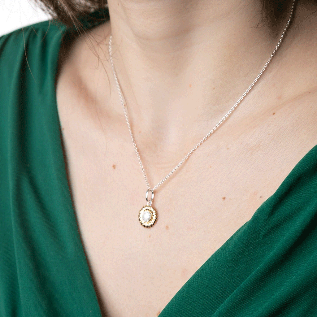 sunflower-necklace-around-neck-of-person