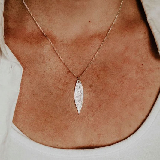 Super Pretty Textured Leaf Sterling Silver Necklace - Cotswold Jewellery